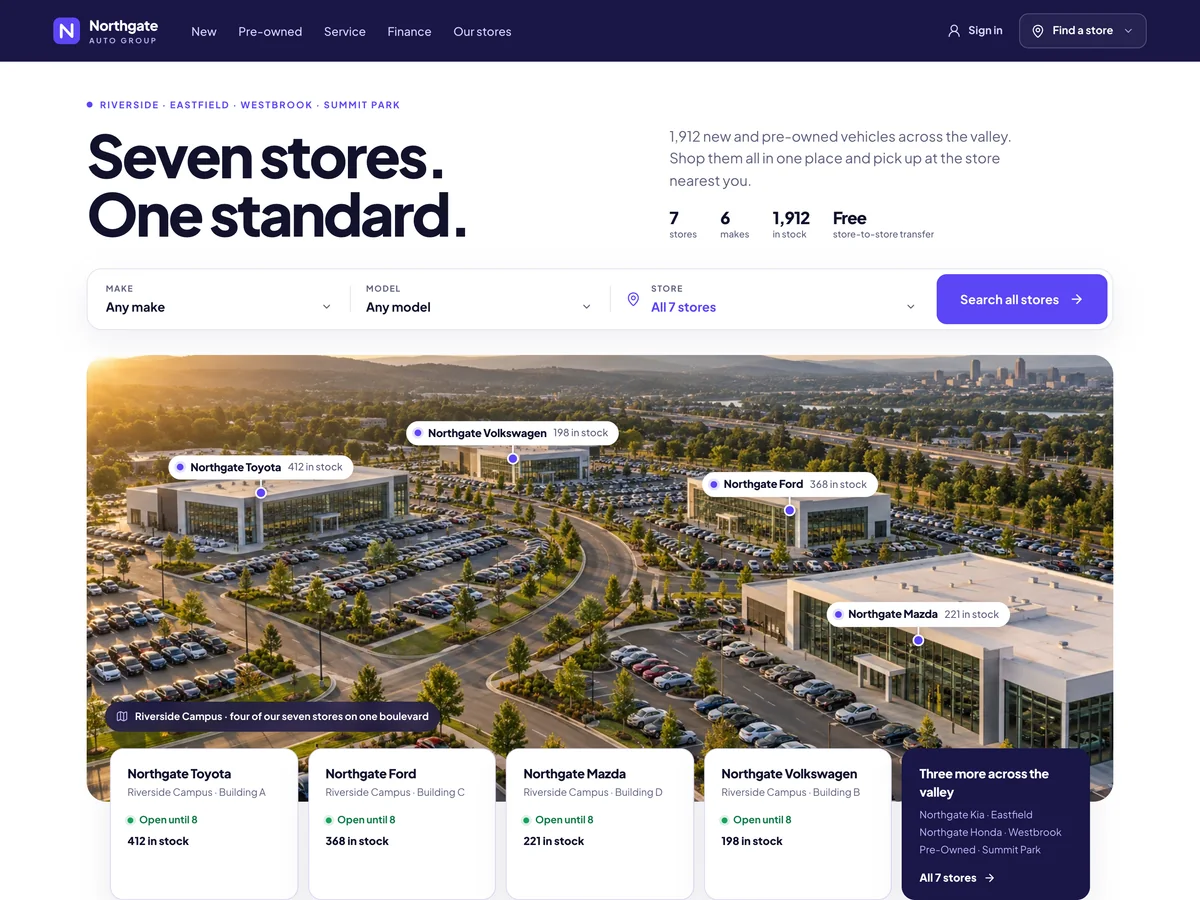 Northgate Auto Group, an example dealer group website, on desktop