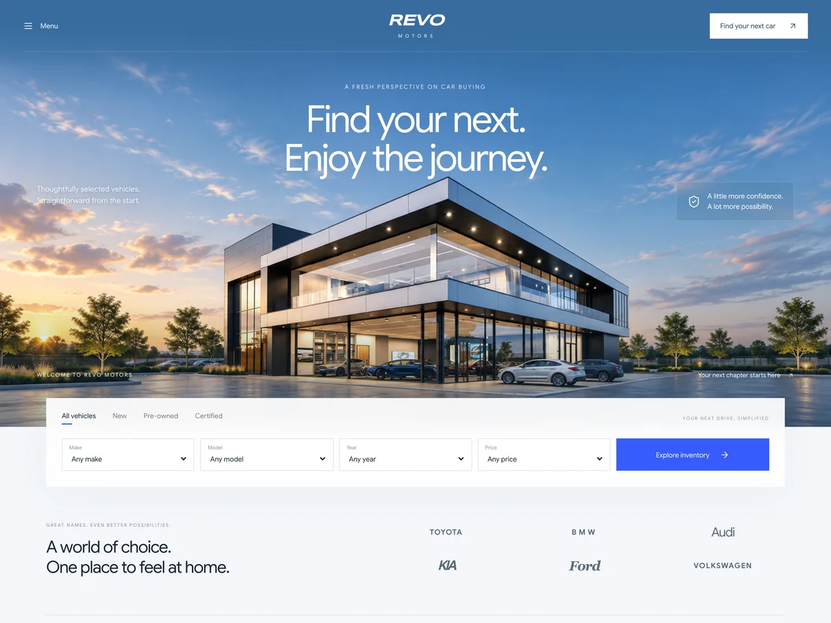 Revo Motors, an example dealership website, on desktop